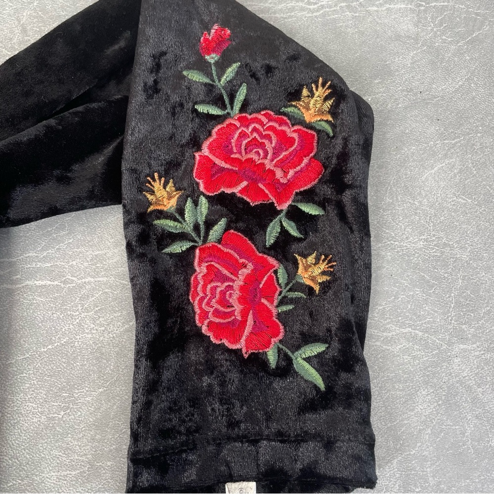 Disney Coco Black Crushed Velour Moto Style Jacket with Red Rose Embroidery - Picture 8 of 10